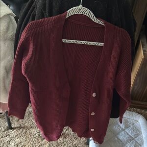 Classic Burgundy Knit Cardigan Sweater
